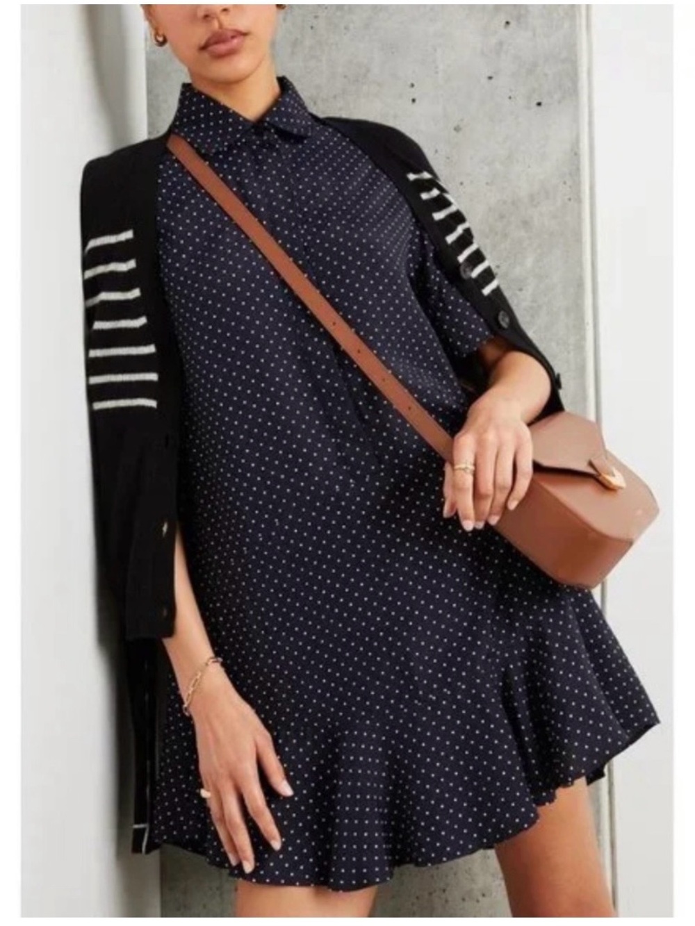 Goop G. Label Denise Navy Polka Dot Print Mini Shirt Dress Size 2 - XS